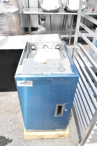 BRAND NEW 2024 Hoshizaki SD-271 stainless steel ice machine stand, scratch and dent, with lockable door and visible label.