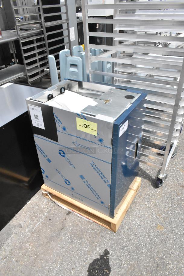 2024 Hoshizaki SD-271 stainless steel ice machine dispenser stand, brand new with minor scratches, lockable door, protective film.