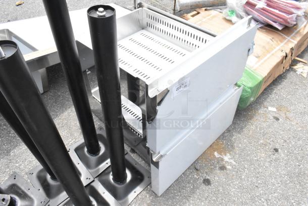 Clark stainless steel drawers, brand new with minor scratches and dents, tag visible, offers double the bid value.