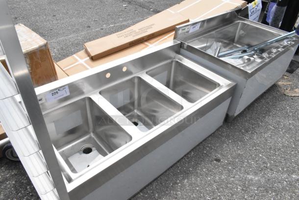 Brand new Regency 600B31014 stainless steel 3 bay sink, scratch and dent, no legs, by Clark. NSF certified.