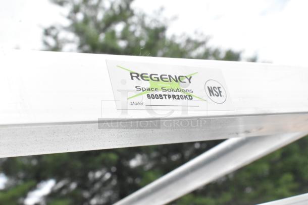 Regency 600STPR20KD aluminum steam table pan rack with 20 slots, on commercial casters. Scratch and dent, NSF certified.