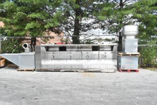 Stainless steel commercial grease hood with mushroom exhaust fan and FloAire SA15 make-up air vent system.
