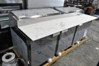 New Beverage Air DP93HC stainless steel pizza prep table, scratch and dent, 115V, 1 phase, in protective wrapping.