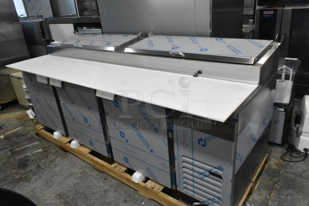BRAND NEW Beverage Air DP93HC stainless steel pizza prep table, 115V, 1 phase, scratch and dent.