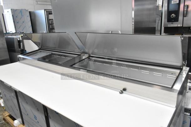BRAND NEW Beverage Air DP93HC stainless steel pizza prep table, 115V, 1 phase, minor scratches, commercial use.