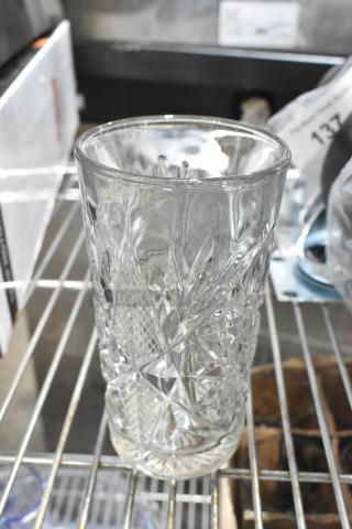 Box of 11 Libbey 5633 Hobstar 16 oz. cooler glasses, new condition, intricate pattern, scratch and dent, missing one glass.