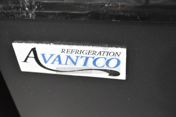 Avantco 193BC48HCB display case tag, showing brand logo on black surface; identify this model's make.
