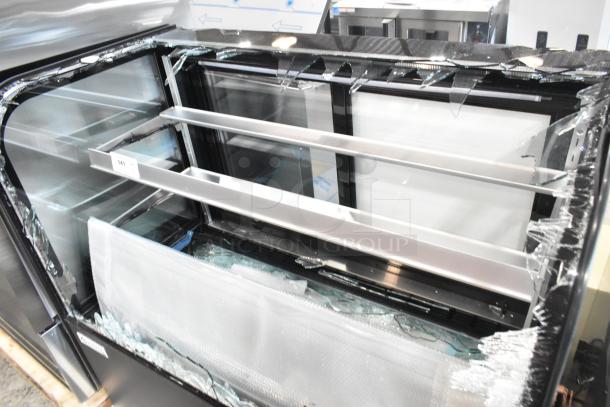 Brand new Avantco 193BC48HCB 48" black refrigerated bakery display case with broken curved glass. 120 volts, 1 phase.