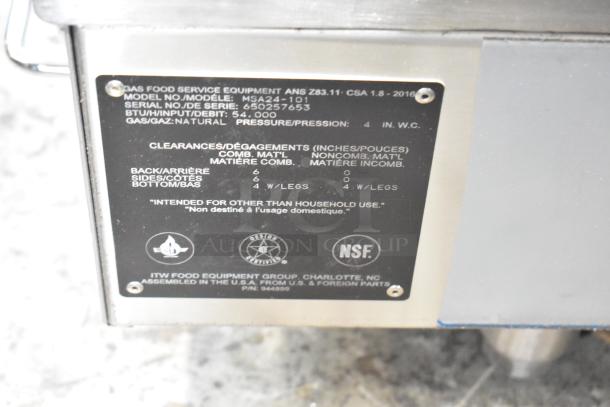 Brand new Vulcan MSA24-101 stainless steel natural gas griddle. 54,000 BTU, scratch and dent. NSF certified.