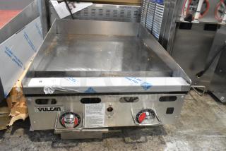 Vulcan MSA24-101 stainless steel gas griddle, 54,000 BTU, new scratch and dent condition, control dials visible.