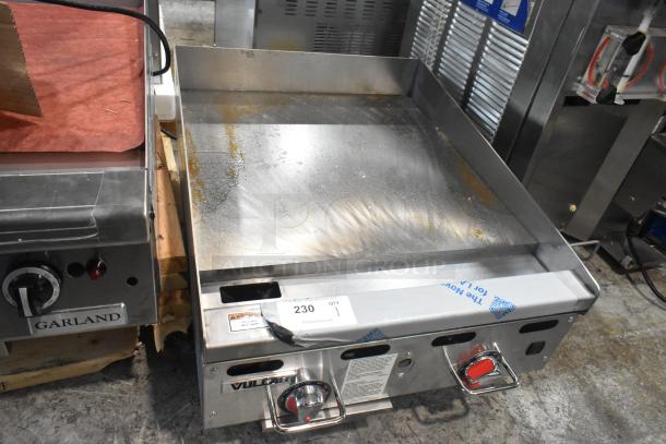 Vulcan MSA24-101 stainless steel natural gas griddle, 54,000 BTU, new scratch and dent. Features knobs, branding label.