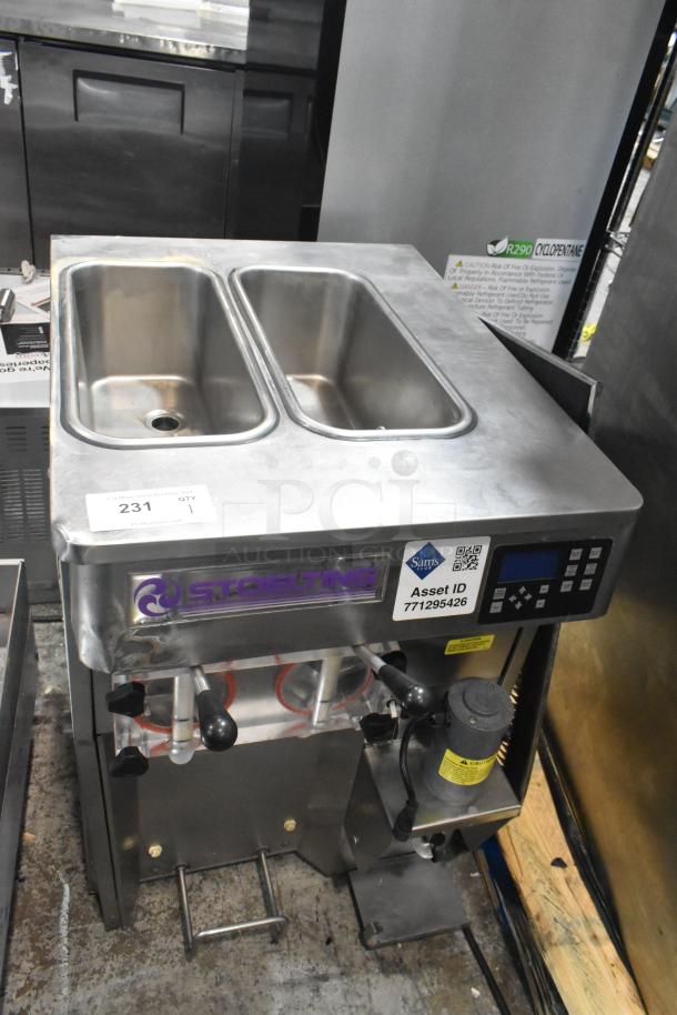 Stoelting SF121-38I2 stainless steel countertop soft serve machine, air cooled, 2 flavors with twist, 208-240V, 1 phase.