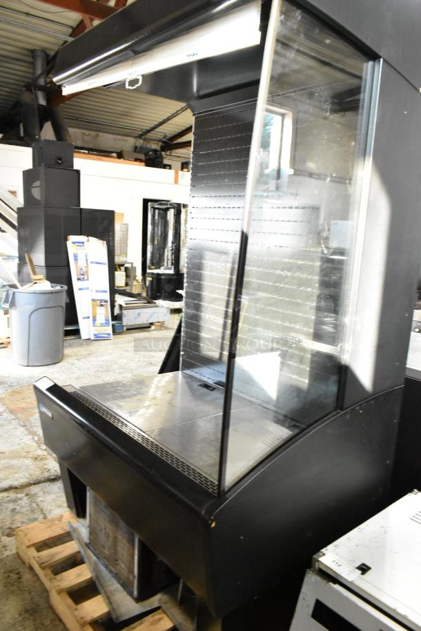 Master-Bilt metal commercial open grab-n-go merchandiser, missing one side panel, tested and working.