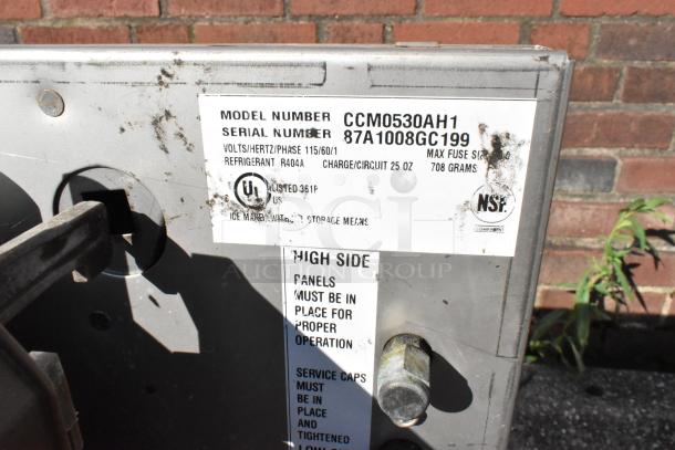 Cornelius CCM0530AH1 Metal Commercial Ice Head, 115 Volts, 1 Phase, model and serial number label visible, signs of wear.