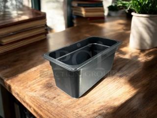 Cambro 36CW110 Camwear® 1/3 Size Black Polycarbonate Food Pan, 6" deep, excellent condition, rectangular shape.