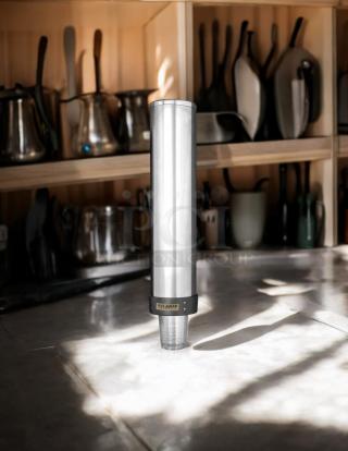San Jamar C3400P stainless steel wall mount cup dispenser for 12-24 oz. cups; excellent condition, tested, working.