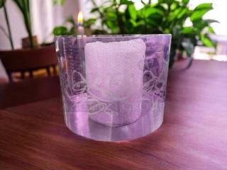 Brand new 16” W x 12” H purple Taco Bell chandelier pendant light, cylindrical design with unique etched patterns, complete set.