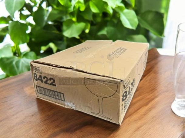Box containing Libbey 97084 16.5 oz drinking jars, unopened condition, labeled with product code 8422 on the cardboard.