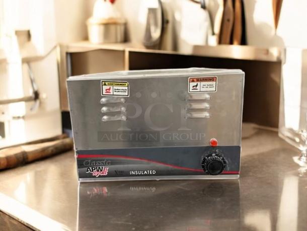 APW Wyott W-3VI countertop food warmer in excellent condition, features full-size pan wells, 120v, with visible safety labels.