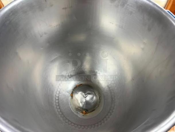 All stainless steel 30qt 17" planetary dough mixer bowl, excellent condition, with smooth interior surface.
