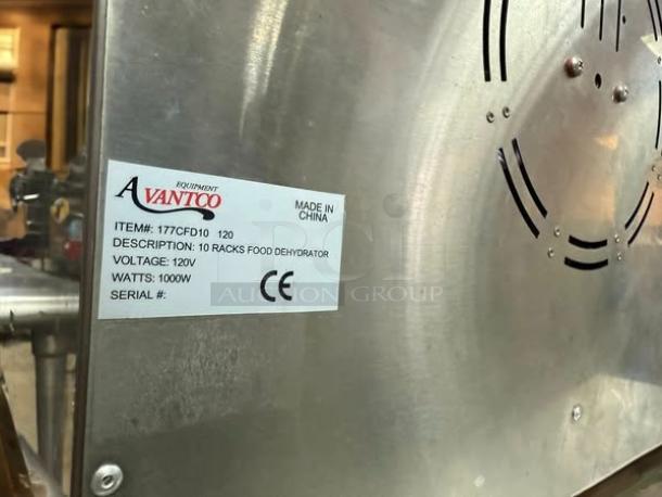 Avantco CFD10 stainless steel food dehydrator with 10 trays, removable door, fully tested, 120V, 1000W, excellent condition.