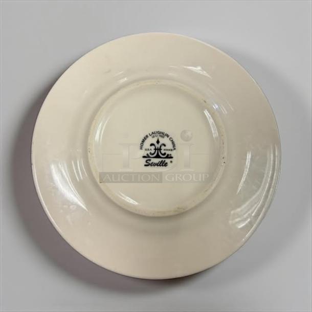 Homer Laughlin Seville 6" side dish, lead-free china, excellent condition, featuring maker's mark on back.