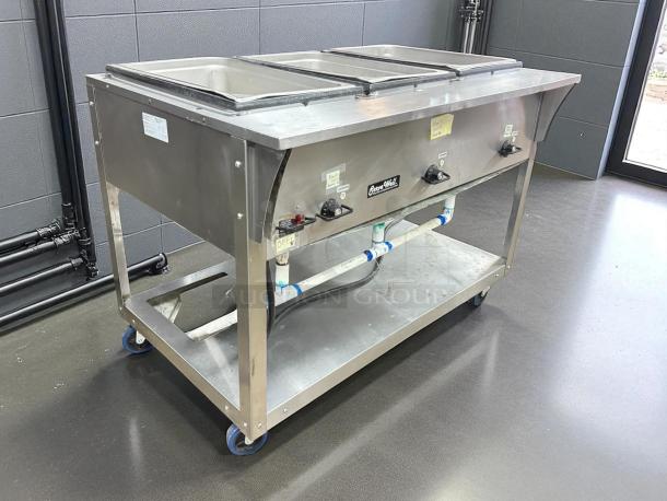 Vollrath 38203 ServeWell® SL Electric Three Pan Hot Food Table in great condition, stainless steel, 120V, tested and working.