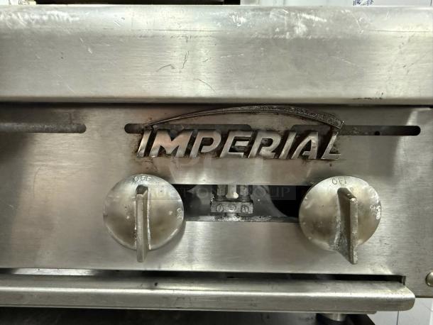 Imperial IHPA-6-36 36" commercial gas hotplate, 6 burners, stainless steel, front control knobs, tested and working.