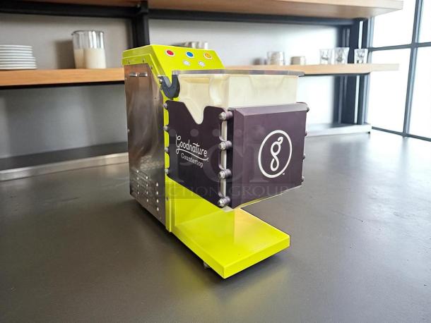 Goodnature CT-7 commercial cold press juicer in yellow, used in Jamba Juice, tested and working, countertop model.