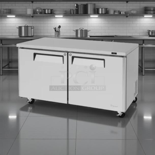 Turbo Air MUR-60-N 60in undercounter cooler, stainless steel, 15.5cf, tested, working, great condition, on wheels.