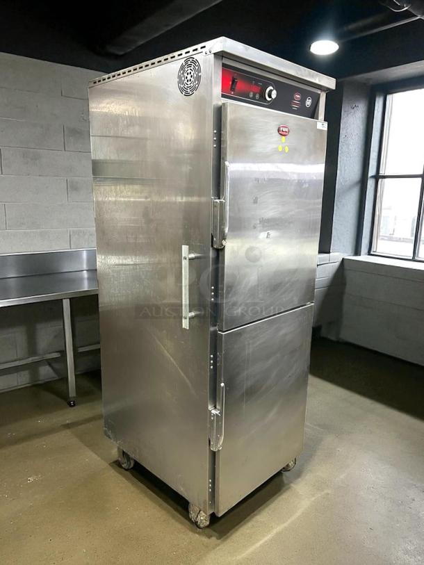 FWE UHST-13-OTB heated meal delivery cart, 13 trays, stainless steel, excellent condition, 120v, tested working.