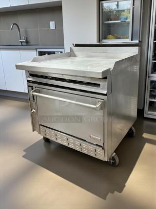 Jade Range JTRH-36G-36C gas range with 36" griddle, convection oven, manual controls, 135,000 BTU, tested and working.