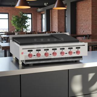Wolf ACB36 36" gas charbroiler with six burners, cast iron grates, natural gas, tested and working condition.