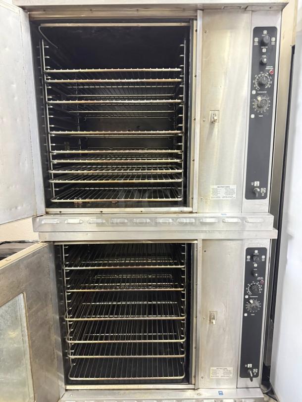 Blodgett AC500 double stack convection oven, natural gas, extra capacity, tested working condition, stainless steel exterior.