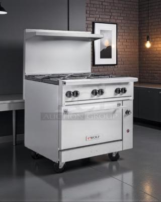 Wolf Commercial 36C-Y1R Challenger XL, 6-burner gas range with standard oven, stainless steel, tested and working, excellent condition.