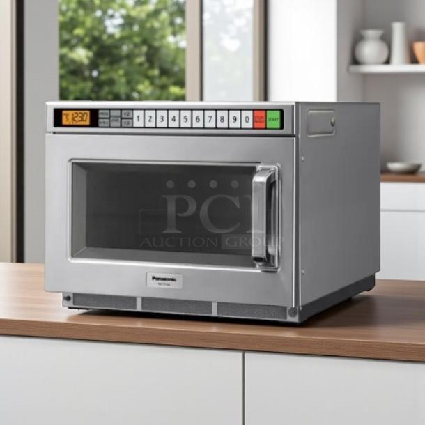 Panasonic NE-17723 1700W commercial microwave oven, stainless steel, 3-stage cooking, tested and working, 230v, like new.