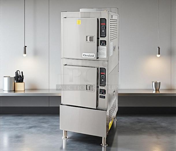 Cleveland 24CGA10.2 SteamCraft Gemini pressureless convection gas steamer, double stacked, 10 pan capacity, tested and working.