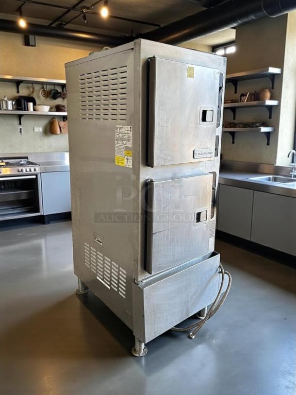 Cleveland 24CGA10.2 SteamCraft Gemini gas steamer, double stacked, 10 pan capacity, stainless steel, tested and working.