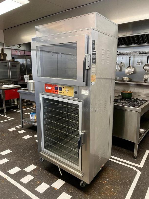 NuVU SUB-123P double deck electric oven proofer combo, stainless steel, tested, working, on casters, 120/240V, 3 phase.