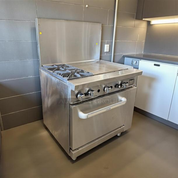 Atosa AGR-2B24GR 36" CookRite gas range with 2 burners, 24" griddle, in great condition, tested and working.