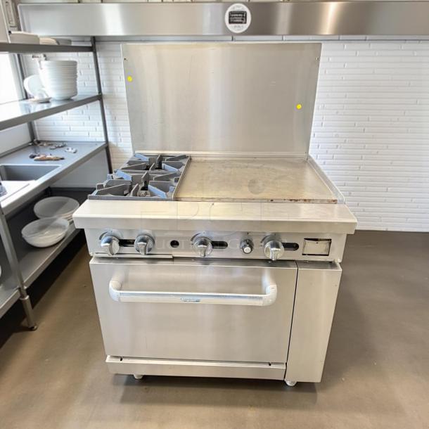 Atosa AGR-2B24GR 36" CookRite Gas Range, 2 burners, 24" griddle, stainless steel, great condition, tested & working.