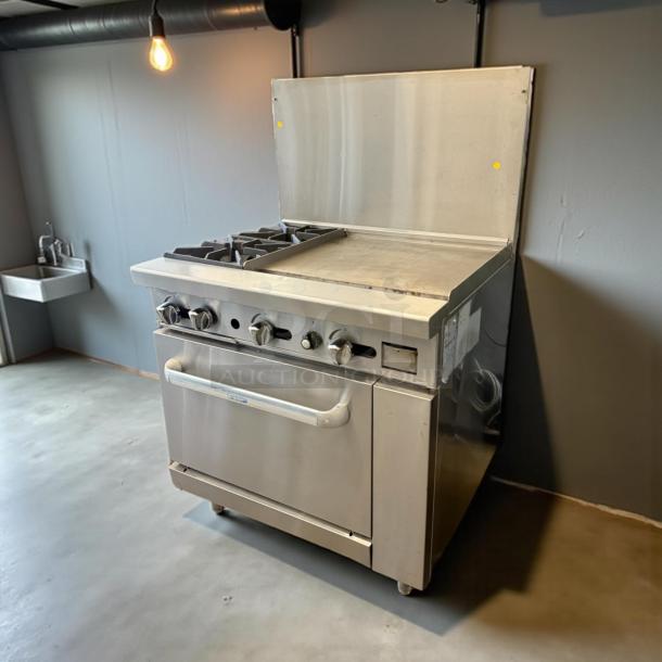 Atosa AGR-2B24GR 36" CookRite 2-Burner 24" Griddle Gas Range, stainless steel, tested, in great condition.