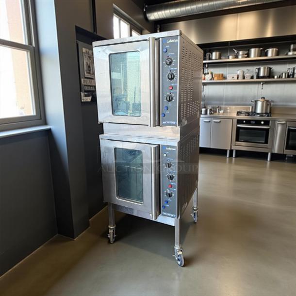 Turbo Fan E32MS double deck electric convection oven, half size, 208V, 1 phase, stainless steel, great condition, tested.