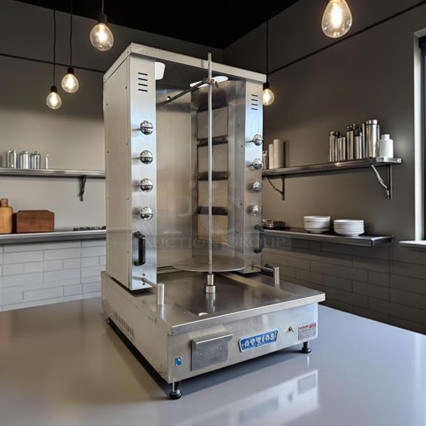 Attias GRY-4 Gyro & Shawarma Machine, 4 burners, 1 spit, stainless steel, tested & working, good condition.