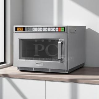 Panasonic NE-17723 1700W commercial microwave oven, stainless steel, 3-stage cooking, good condition, tested, working.