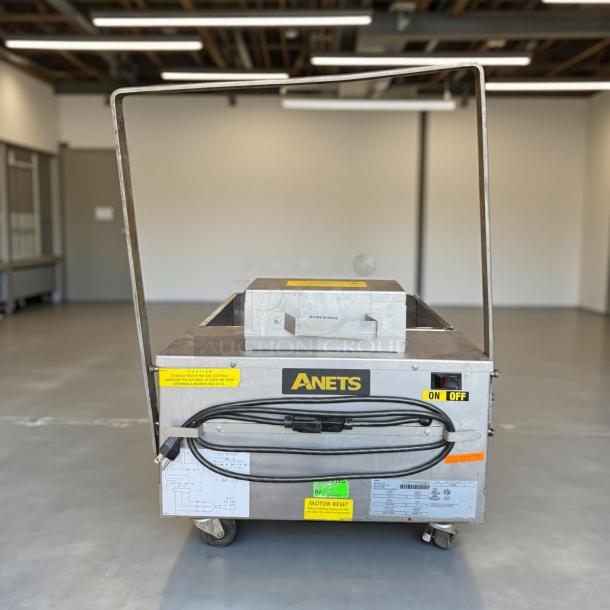 Anets FFM80 80 lb commercial fryer filter, stainless steel, great condition, gravity 120v, tested and working, visible tags.