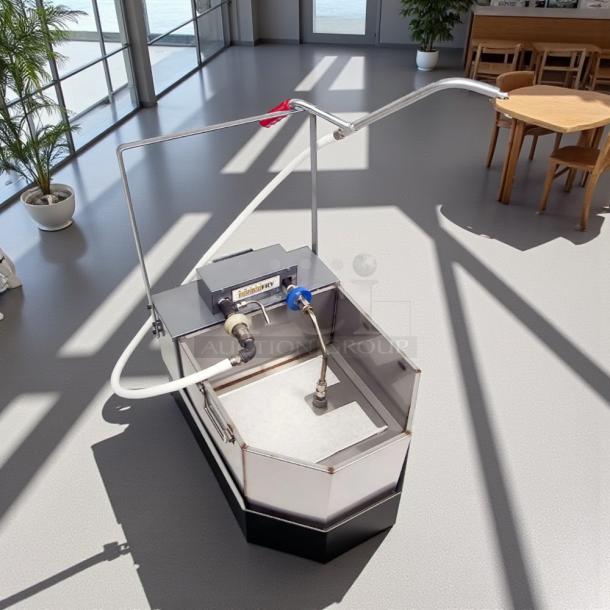 Anets FFM80 80 lb commercial fryer filter, great condition, 120v gravity model. Features clear tubing and utility connections.