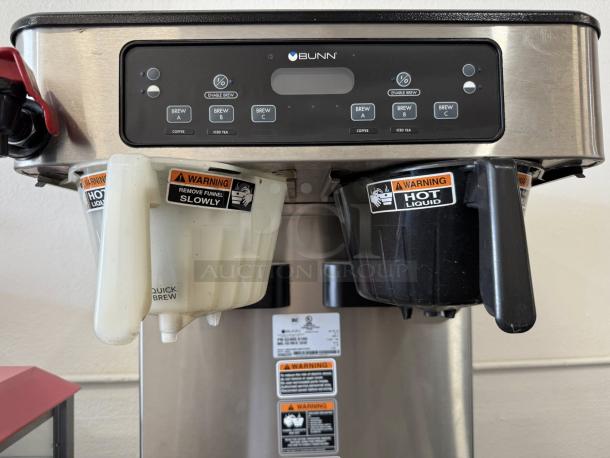 Bunn ITCB TWIN HV coffee/tea brewer, dual brew sides, model 54100.0100, 120/240V. Tested, working, warning labels visible.