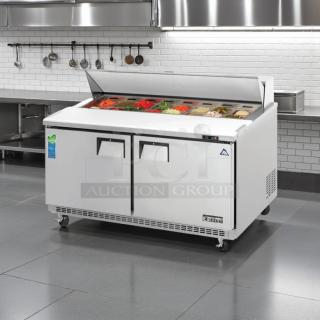 Everest Refrigeration EPBWR2 prep table, 59 1/8" wide, mega top with refrigerated base, great condition, 115v, tested.