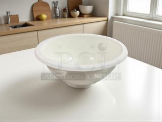 Brand new Nemco white plastic bowl, pristine condition, smooth finish, ideal for kitchen use, durable material.